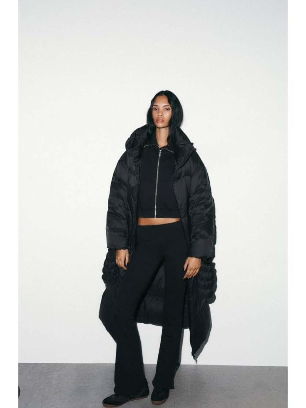 Zara Puffer Jacket Down Coat Anorak hooded Small Black mittens 4749/815